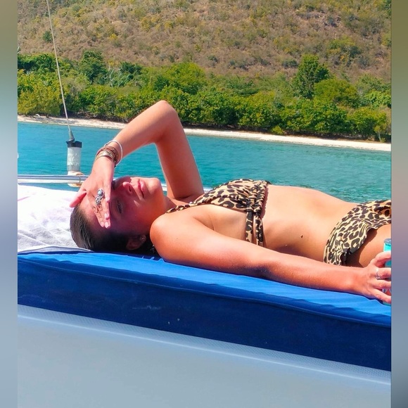 Montce Swim Leopard Print Palua Ties Bikini Top XS & Tamarindo Bottoms S - Picture 9 of 10